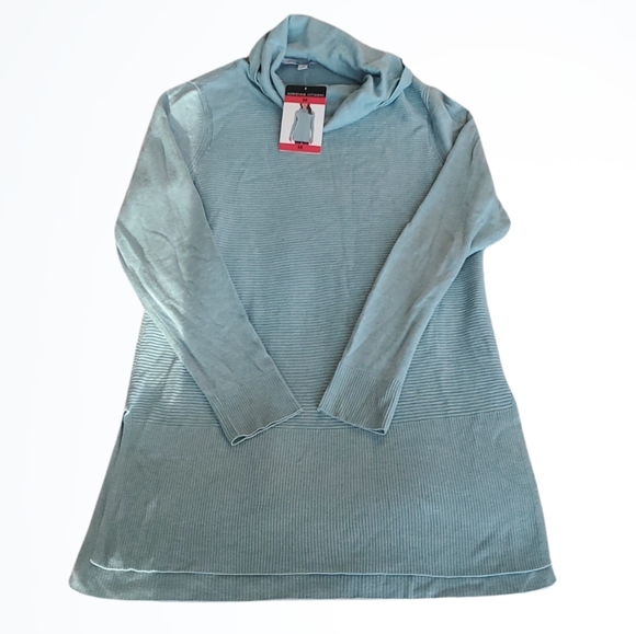 Adrienne Vittadini Sea Foam Green Long Sleeved Cowl Neck Tunic Sweater M NWT - Picture 1 of 6